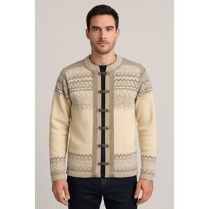 Norlender Mens Vintage Fair Isle Metal Clasp Cardigan Sweater Size Small